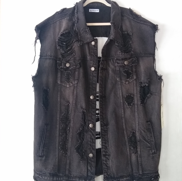 distressed black denim vest